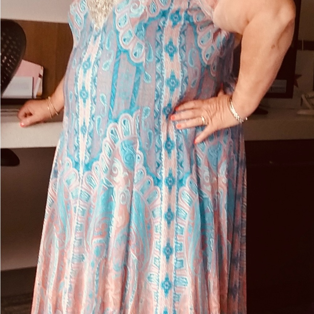 Reba Blue and Orange Paisley Midi Dress